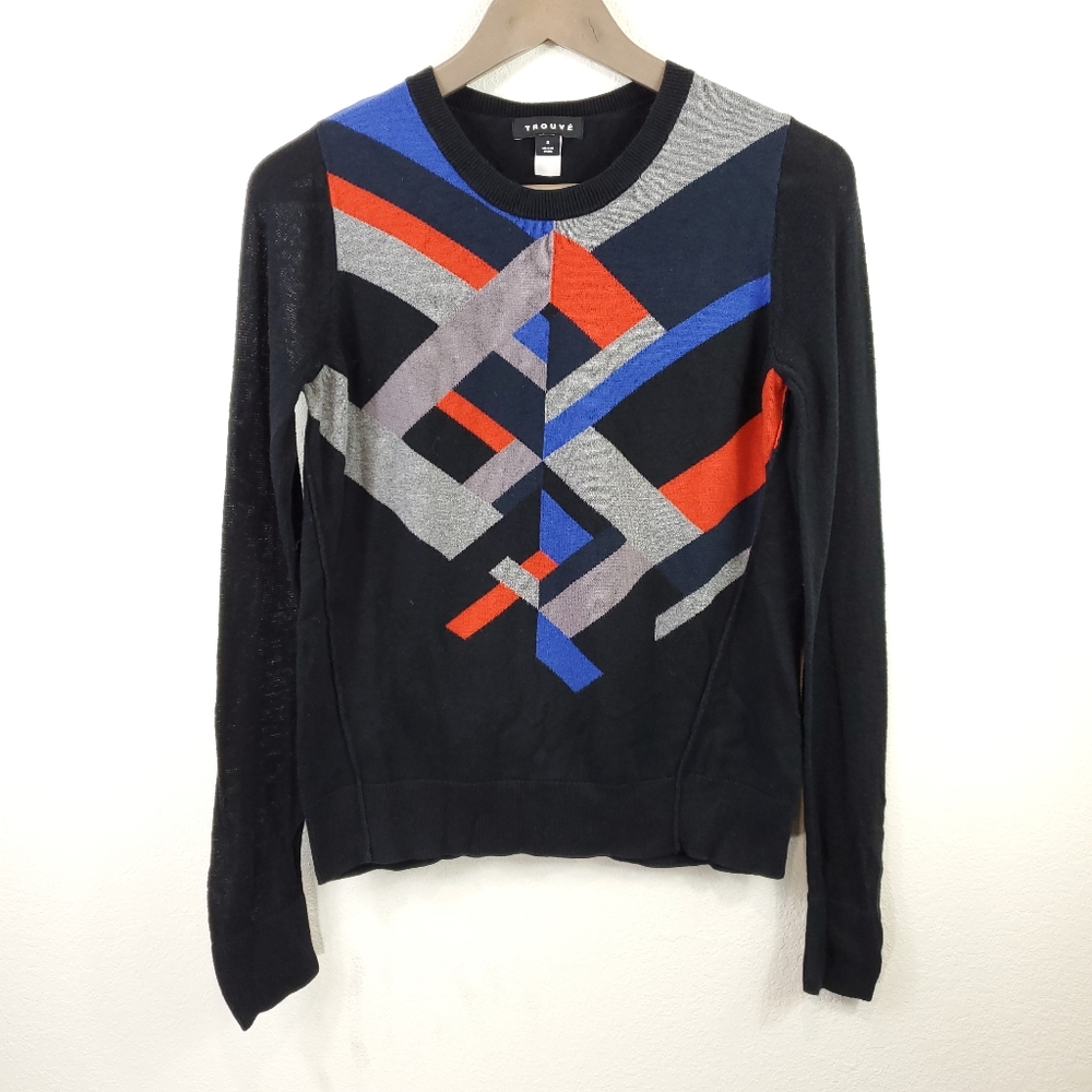 Trouve Men's Patchwork Black Pullover Sweater - image 1